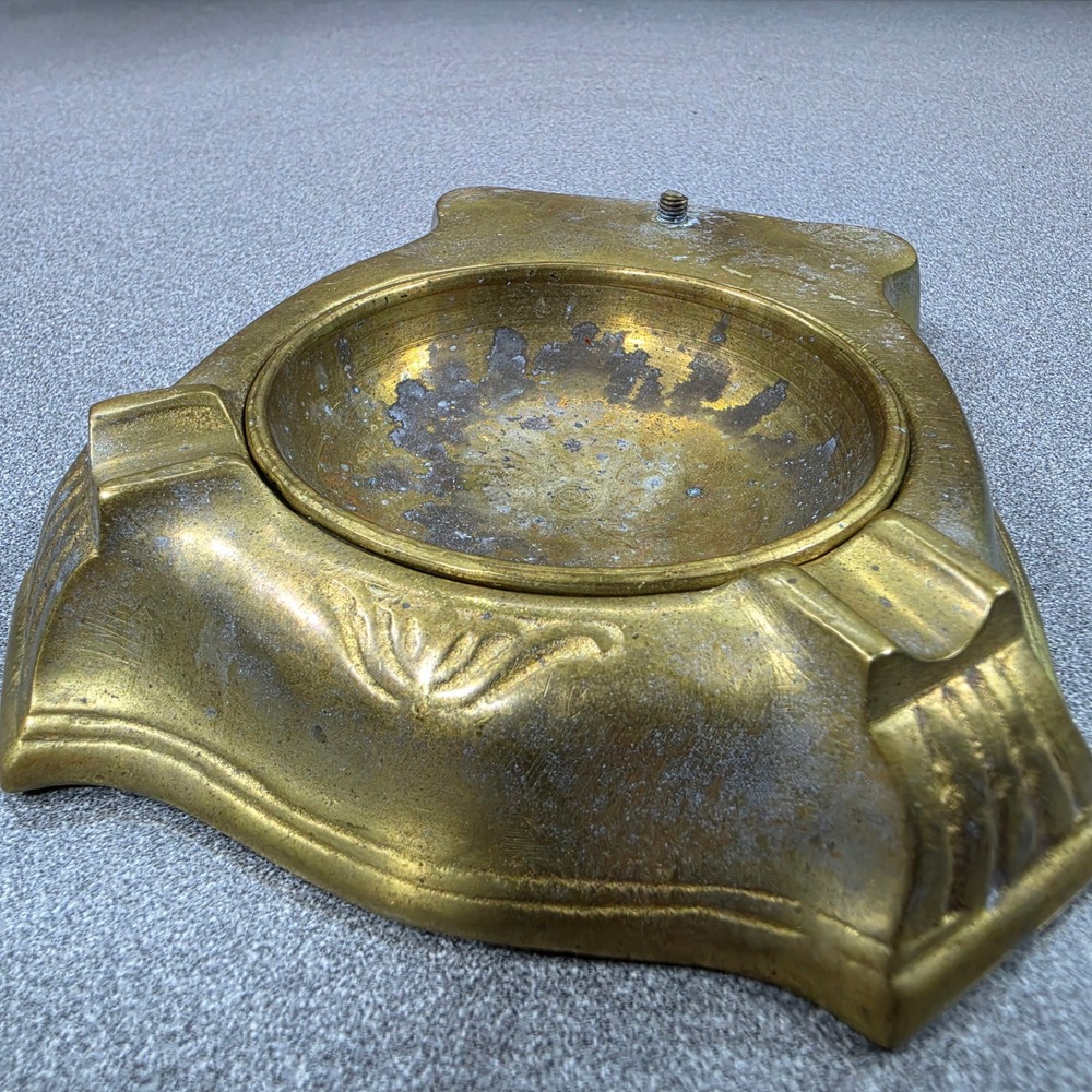 Brass Ashtray Heavy Gold Fair Art Nouveau Ornate Two Piece Bowl